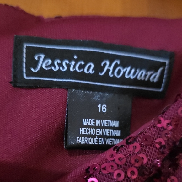 Jessica Howard Burgundy Sequin Long Sleeve Dress - Picture 2 of 5
